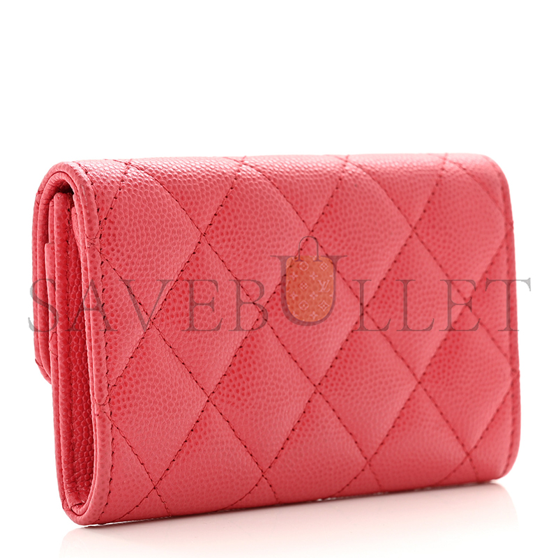 Ch*el caviar quilted flap card holder pink ap0214 (11.3*7.5*2.5cm)